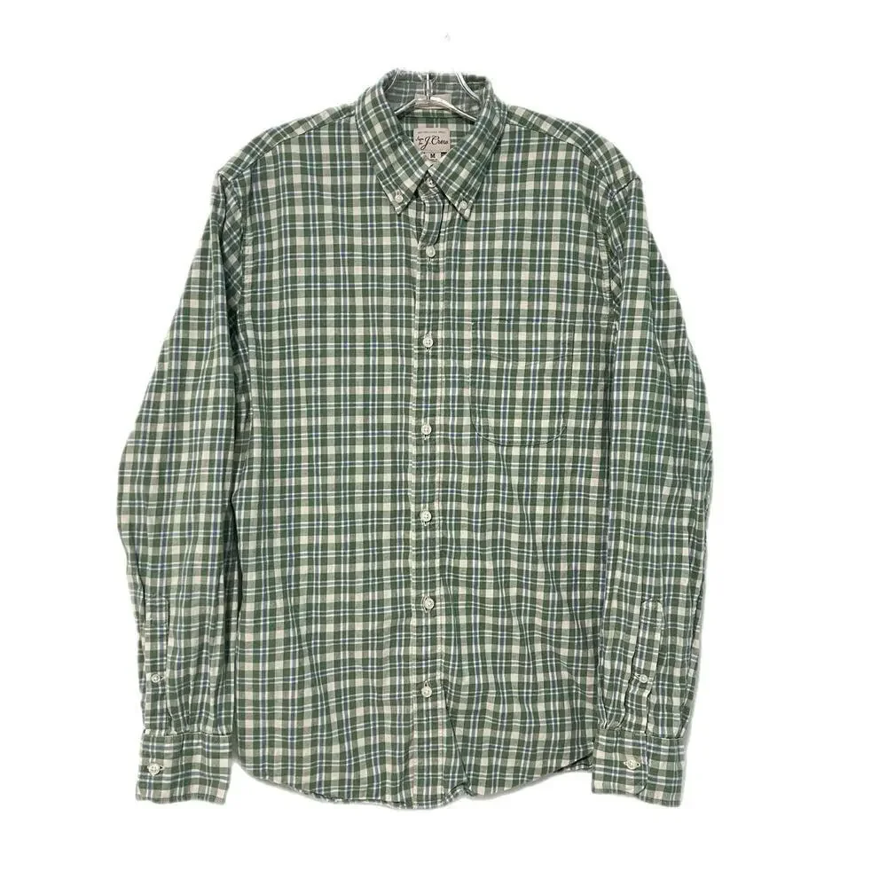 J.CREW Button Down Shirt Mens M Green Cotton Linen Twill Preppy Slim